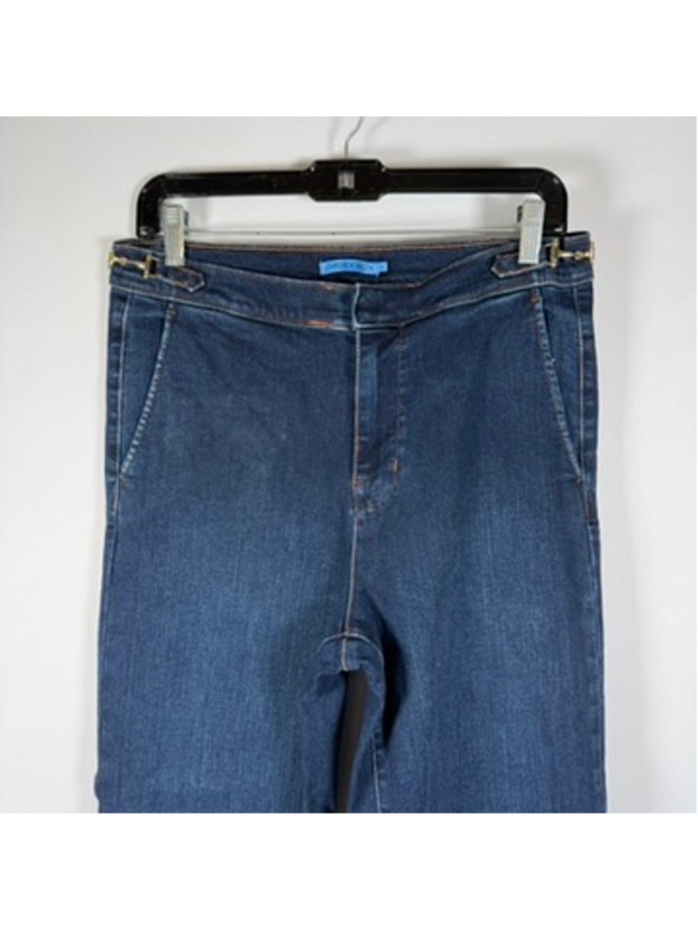 J. McLaughlin Wide Leg Jeans Dark Denim Stretch Buckle Bit Trouser Preppy Size 8 - Picture 3 of 12